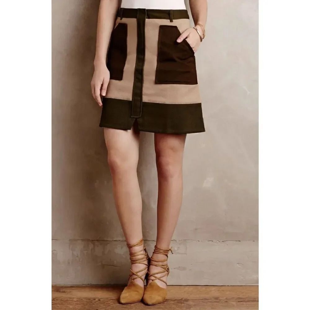 NEW Holding Horses By Anthropologie Womens 2 Color Block Utility Miniskirt